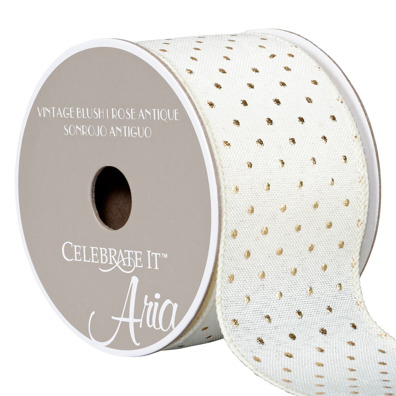 12 Pack: 2.5&#x22; x 3yd. Cream Linen Wired Dotted Ribbon by Celebrate It&#x2122; Classic